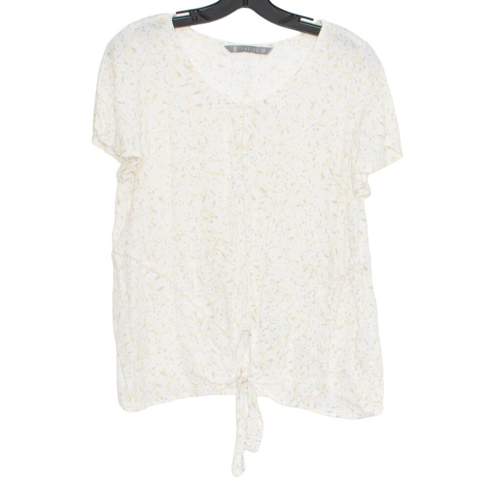 Katies Womens Top Cottage Boho Gauzy Tie Front Lightweight Size 12 EE